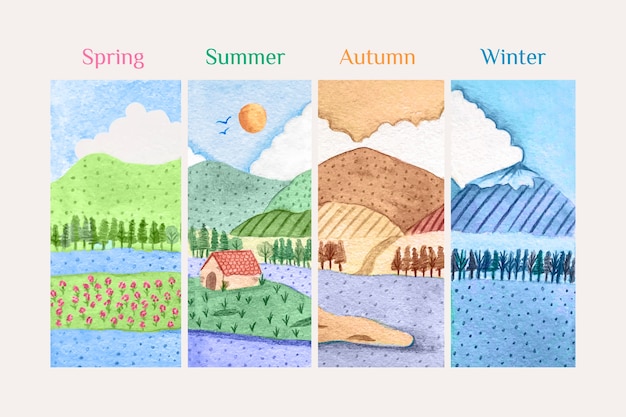 Free vector watercolor 4 seasons illustration