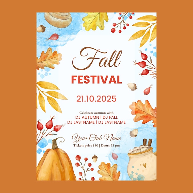 Free Vector watercolor autumn celebration vertical poster template