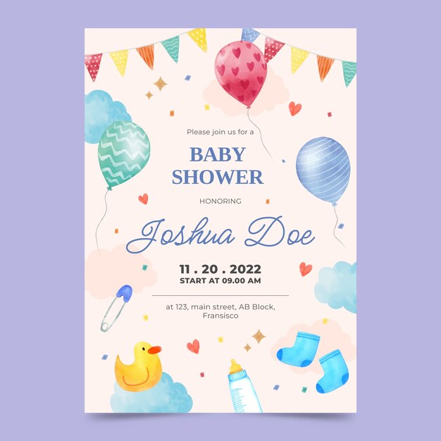 Watercolor baby shower invitation template