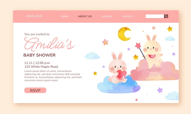 Free Vector watercolor baby shower  landing page template