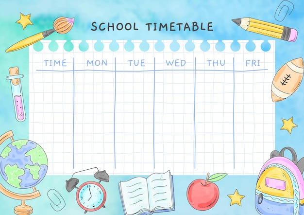 Free vector watercolor back to school timetable template