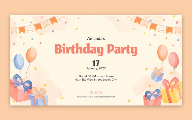 Free Vector watercolor birthday party facebook post