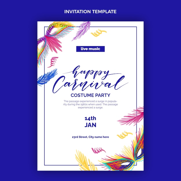 Free Vector watercolor carnival invitation template