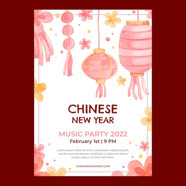 Free Vector watercolor chinese new year vertical poster template