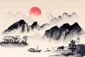 Free vector watercolor chinese style background