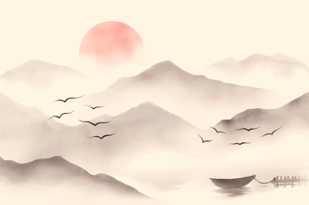 Free Vector watercolor chinese style illustration