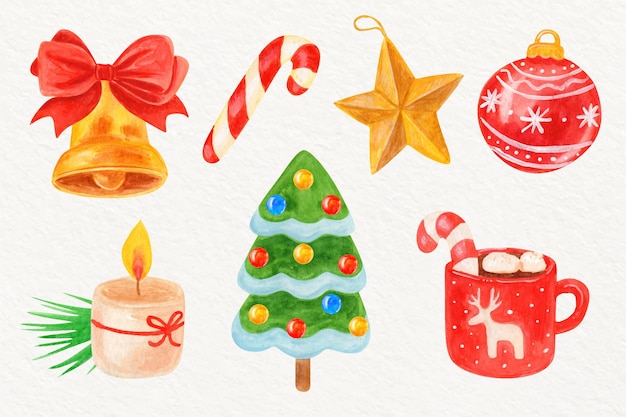 Free vector watercolor christmas elements collection