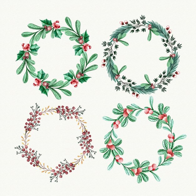 Watercolor christmas flower & wreath collection