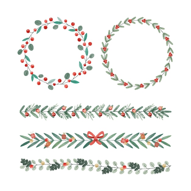 Watercolor christmas frames and borders collection