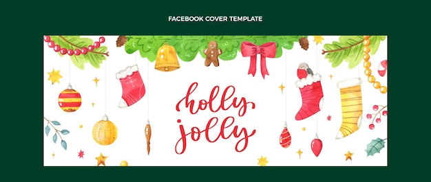 Free vector watercolor christmas social media cover template