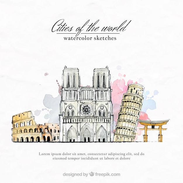 Free vector watercolor cities of the world