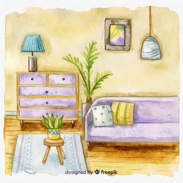 Free Vector watercolor cozy home interior