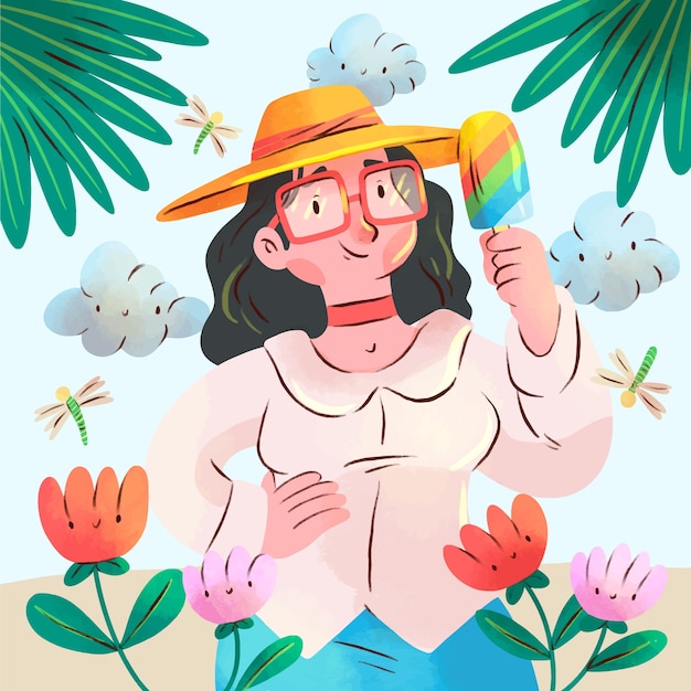 Watercolor cute summer illustration