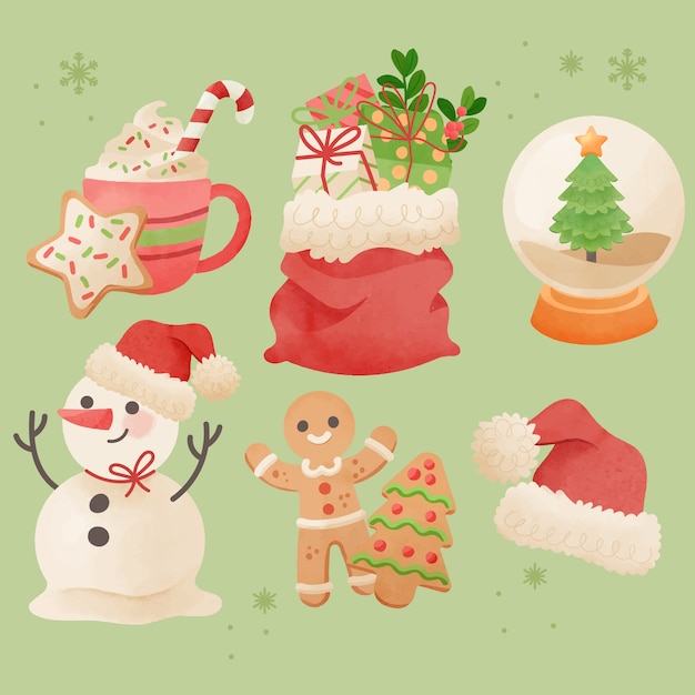 Free Vector watercolor design elements collection for christmas season