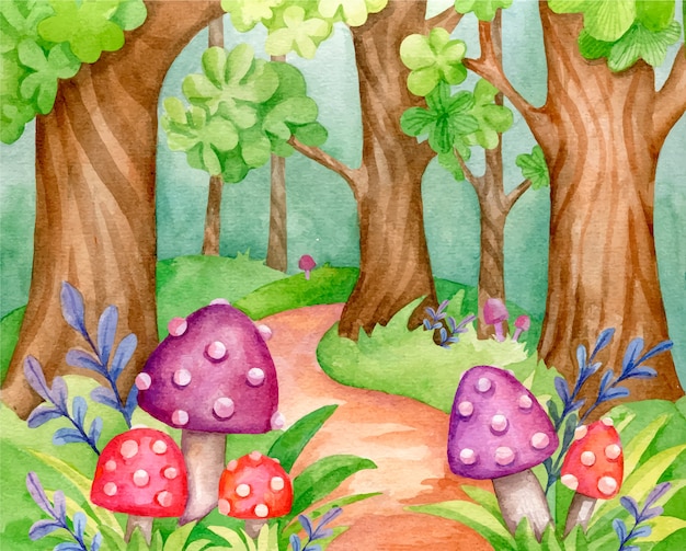 Free Vector watercolor enchanted forest illustration