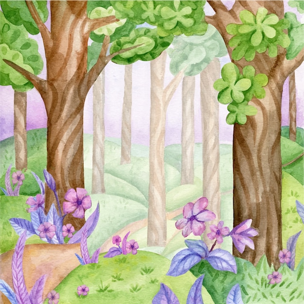 Free Vector watercolor enchanted forest illustration