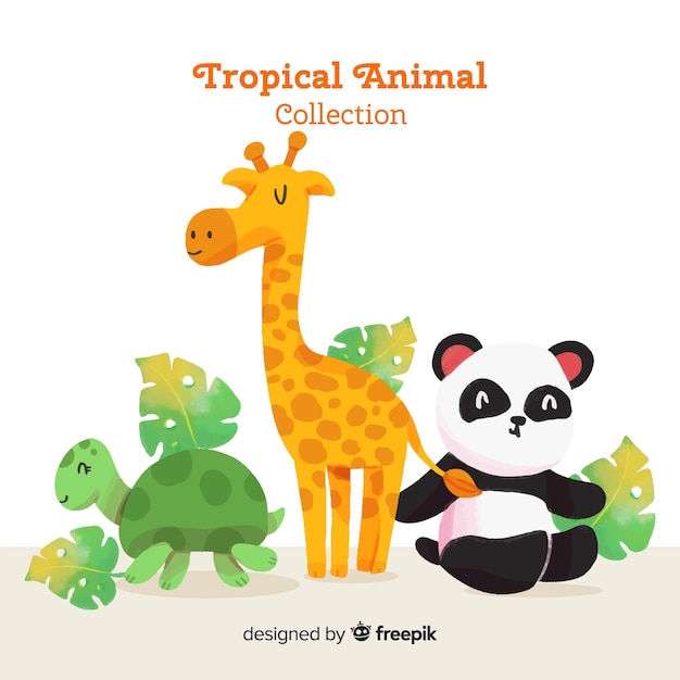 Free vector watercolor exotic tropical animal collection