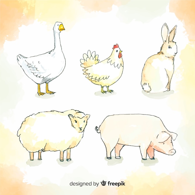 Free Vector watercolor farm animal collection