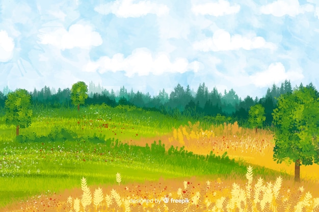 Free vector watercolor farm landscape
