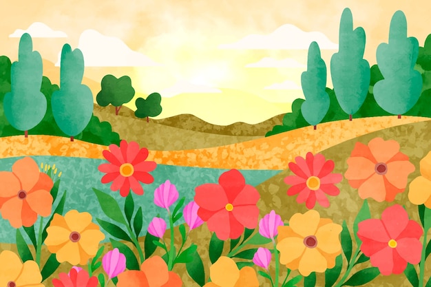 Watercolor flower field background