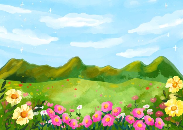 Free Vector watercolor flower field background