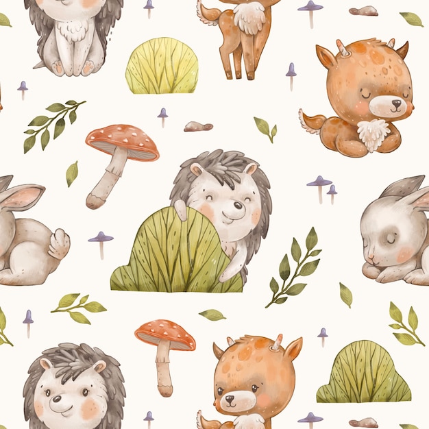 Watercolor forest animals pattern