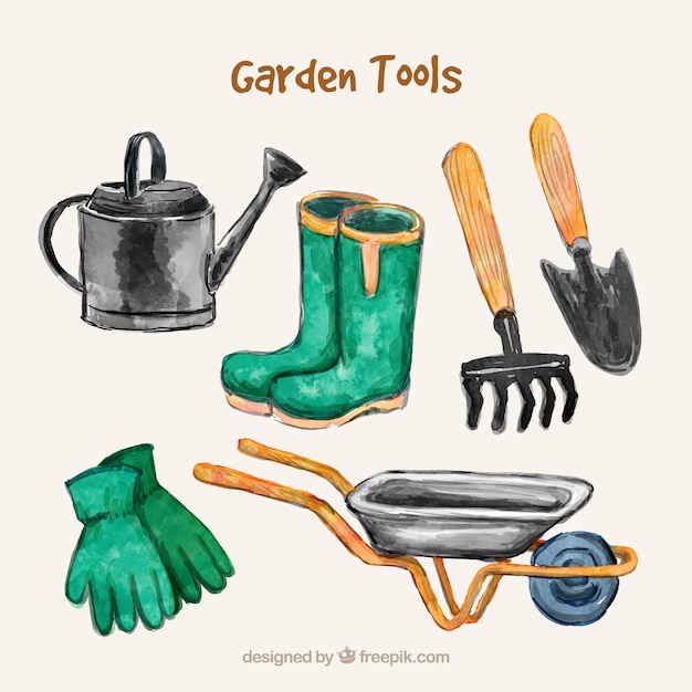 Free vector watercolor garden tool collection