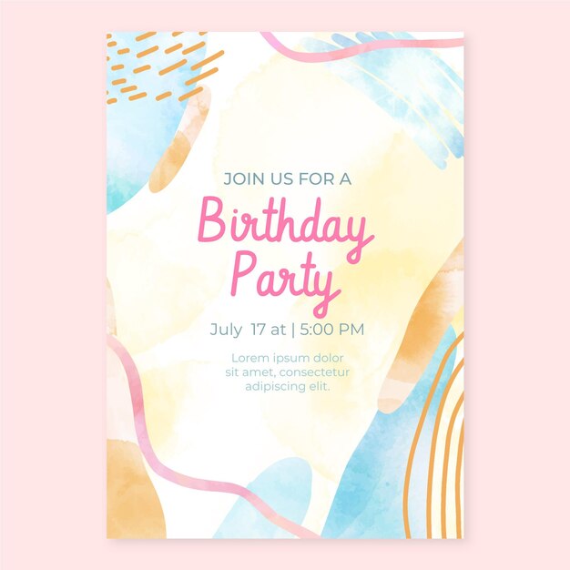 Free Vector watercolor hand drawn birthday party invitation template