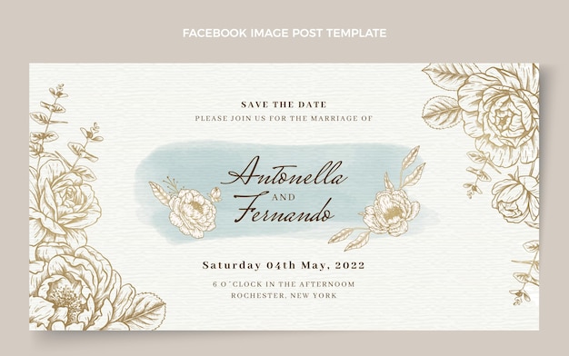 Free Vector watercolor hand drawn wedding facebook post