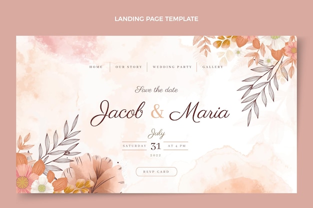 Free vector watercolor hand drawn wedding landing page