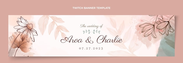 Free Vector watercolor hand drawn wedding twitch banner