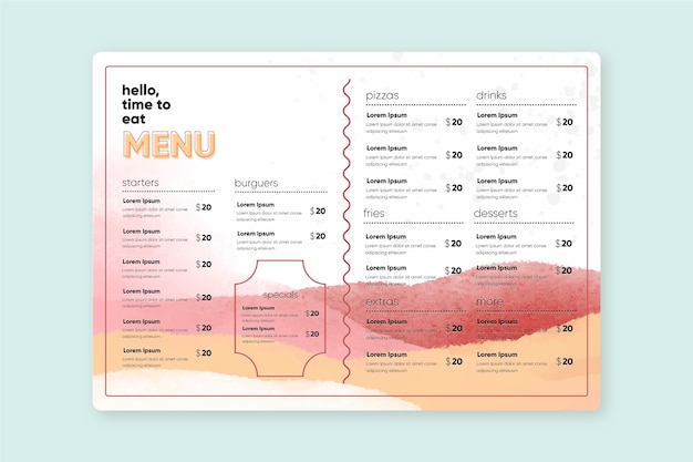 Free Vector watercolor healthy food restaurant menu template