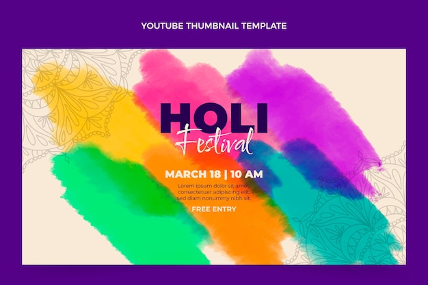 Free vector watercolor holi youtube thumbnail