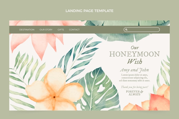 Free Vector watercolor honeymoon landing page template