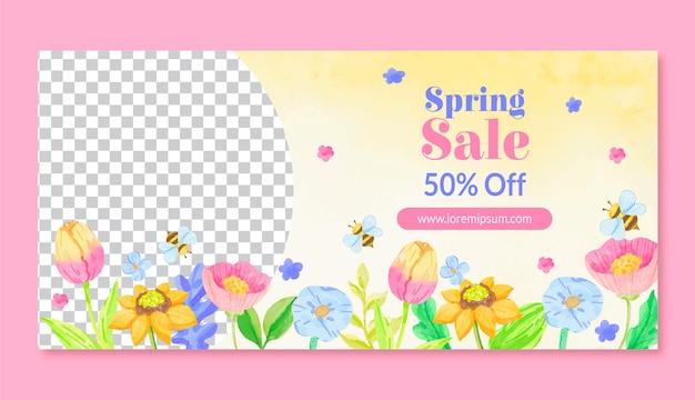 Watercolor horizontal sale banner template for springtime season