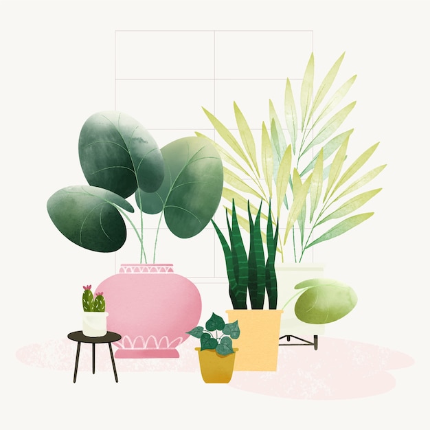 Free Vector watercolor house plants illustration