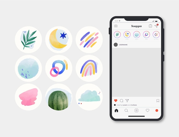 Free vector watercolor instagram highlights collection