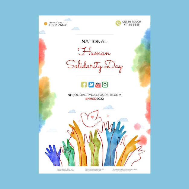 Free Vector watercolor international human solidarity day vertical poster template