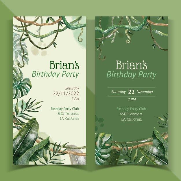 Watercolor jungle birthday party vertical banners