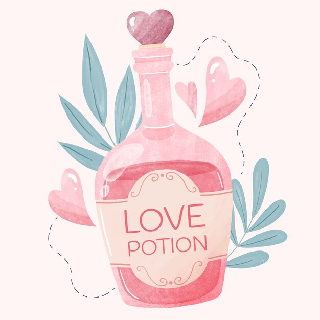 Watercolor love potion illustration