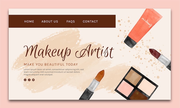 Free Vector watercolor makeup artist landing page template