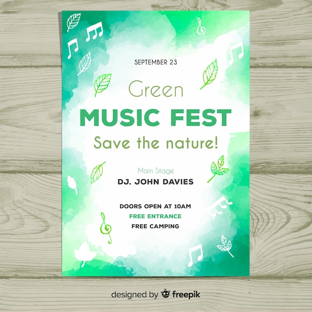 Free vector watercolor music festival poster