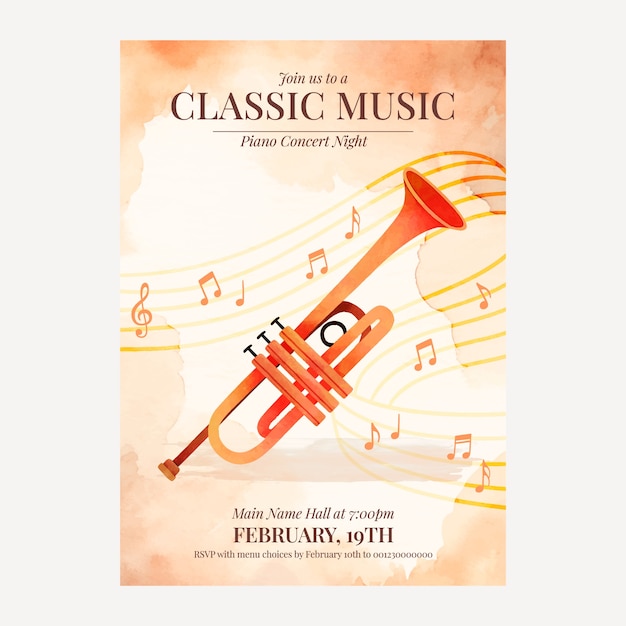 Free Vector watercolor orchestra concert poster