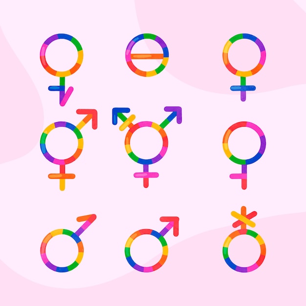 Free vector watercolor pride month lgbt symbols collection