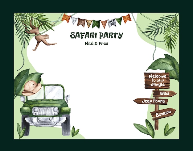 Free Vector watercolor safari party photocall