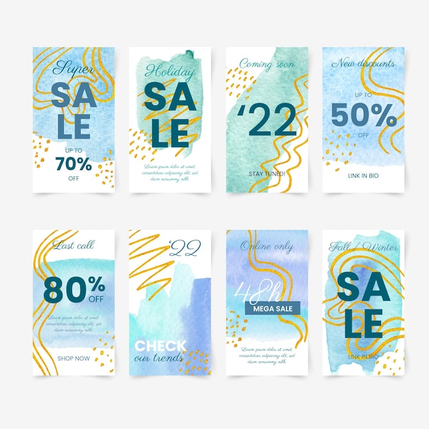 Free Vector watercolor sale instagram stories pack