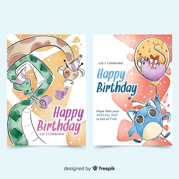 Free Vector watercolor style birthday card collection