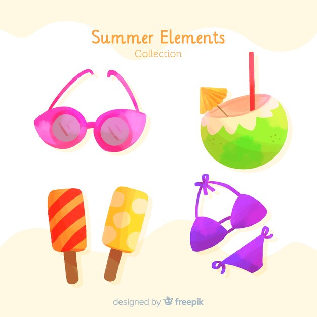 Watercolor summer element collection