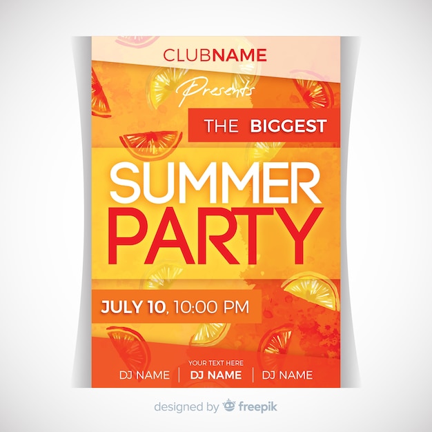 Free Vector watercolor summer party poster template