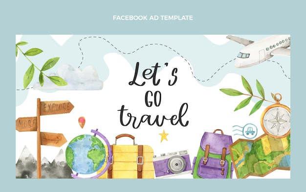 Free Vector watercolor travel facebook template